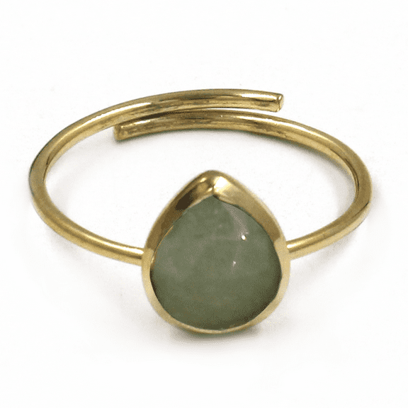 Maya Pear Cut Green Chalcedony Gemstone Ring, 18k Gold-Plated