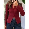 thumbnail image 3 of Women'S Casual Simple Solid Color Long Sleeve Shirt Wool Top Button Striped Lapel Work Shirt  Red XL, 3 of 6