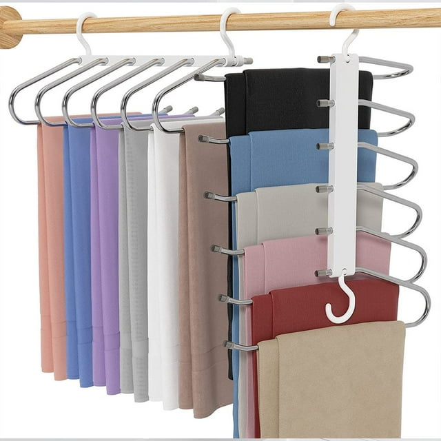 Trousers Hangers Space Saving Pants Hangers 6 Layers Pants Hanger Rack Non-Slip Clothes Organizer Multi-functional Wardrobe Hanger Closet Storage Organizer