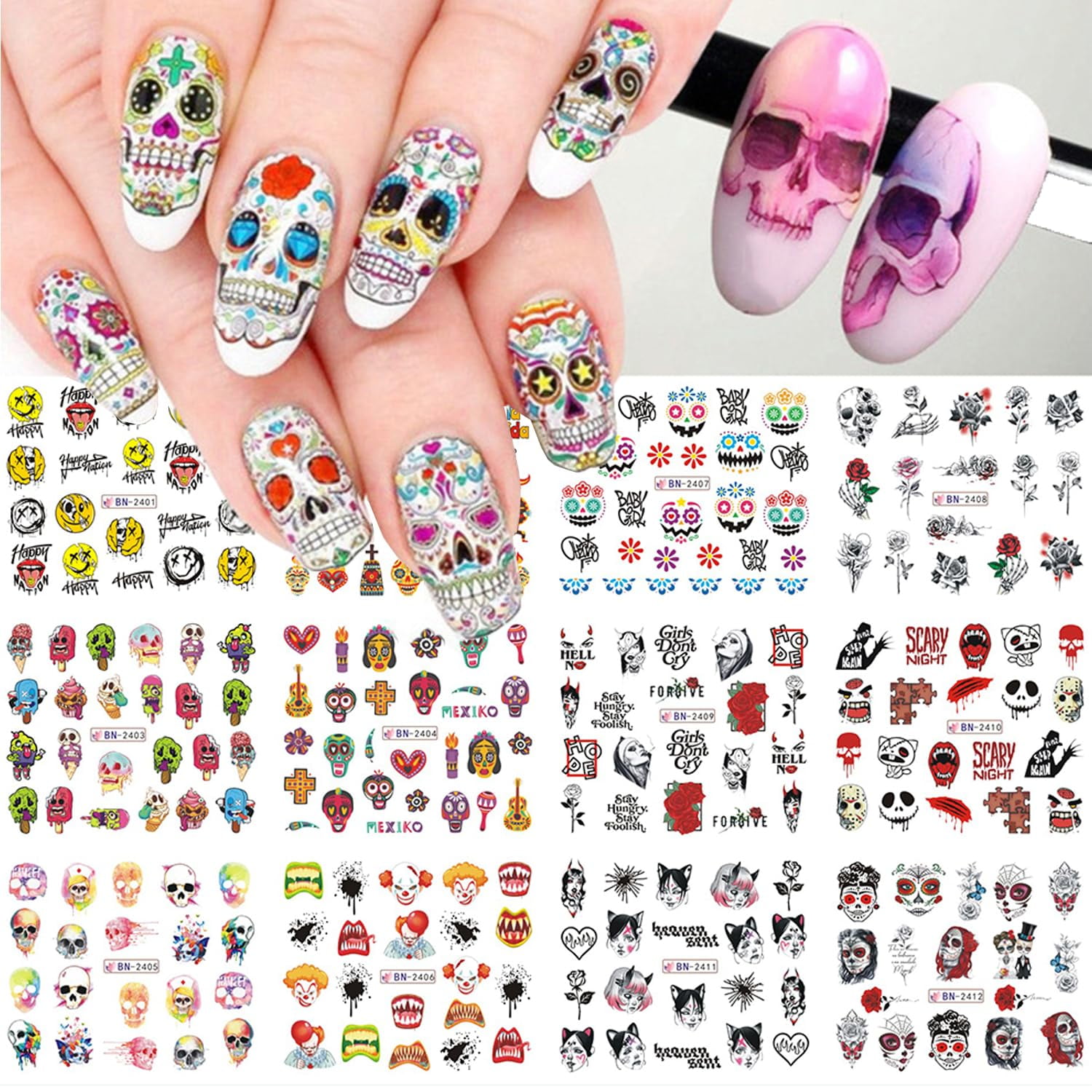 Amazon.com: SILPECWEE 11 Sheets Black Nail Stickers for Women Girl Kids 3D Nail  Art Stickers Decals Self Adhesive Stickers for Nails Geometry Nail Designs  Stickers Fingernail Manicure Sticker Nail Decoration : Beauty