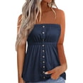 thumbnail image 1 of MSJUHEG Tube Tops for Women Tank Tops With Built In Bras Going Out Tops for Women Tank Tops Womens Tops Wrap Top Solid Color Button Decoration Solid Color Wrap Top Polyester Spandex 1PC Top Navy M, 1 of 5