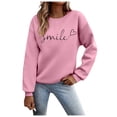 thumbnail image 1 of Chandail en Molleton Col Rond pour Femmes Automne Superposition Haut Col Rond Rayé Manches Longues Décontracté Loungewear Confortable Chandail de Sport Femme Rose S, 1 of 7
