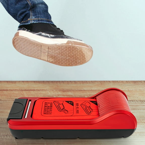 Miumaeov Shoe Film Machine Automatic Shoe Cover Dispenser Portable Disposable Overshoe Dispenser with 1 Roll of Film for Home Office Red