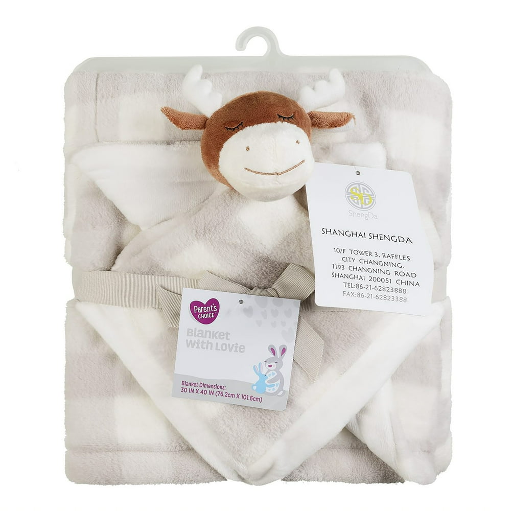 Parents Choice Baby Blanket and Lovie Moose, Grey