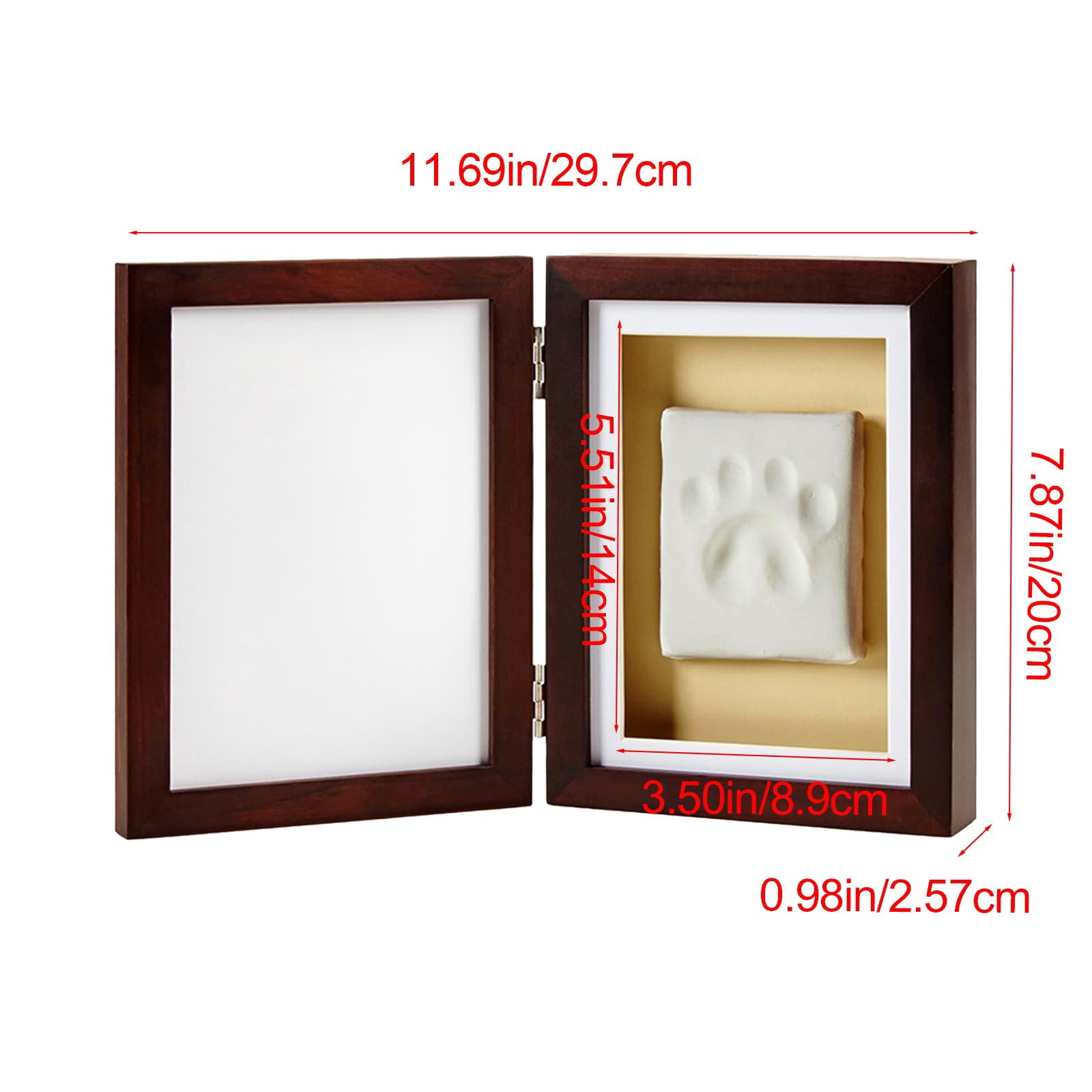Pet Paw Print Photo Frame with Clay Imprint Kit, Wooden DIY Memorial Keepsake for Cats and Dogs, No Mess Clay for Perfect Paw Prints