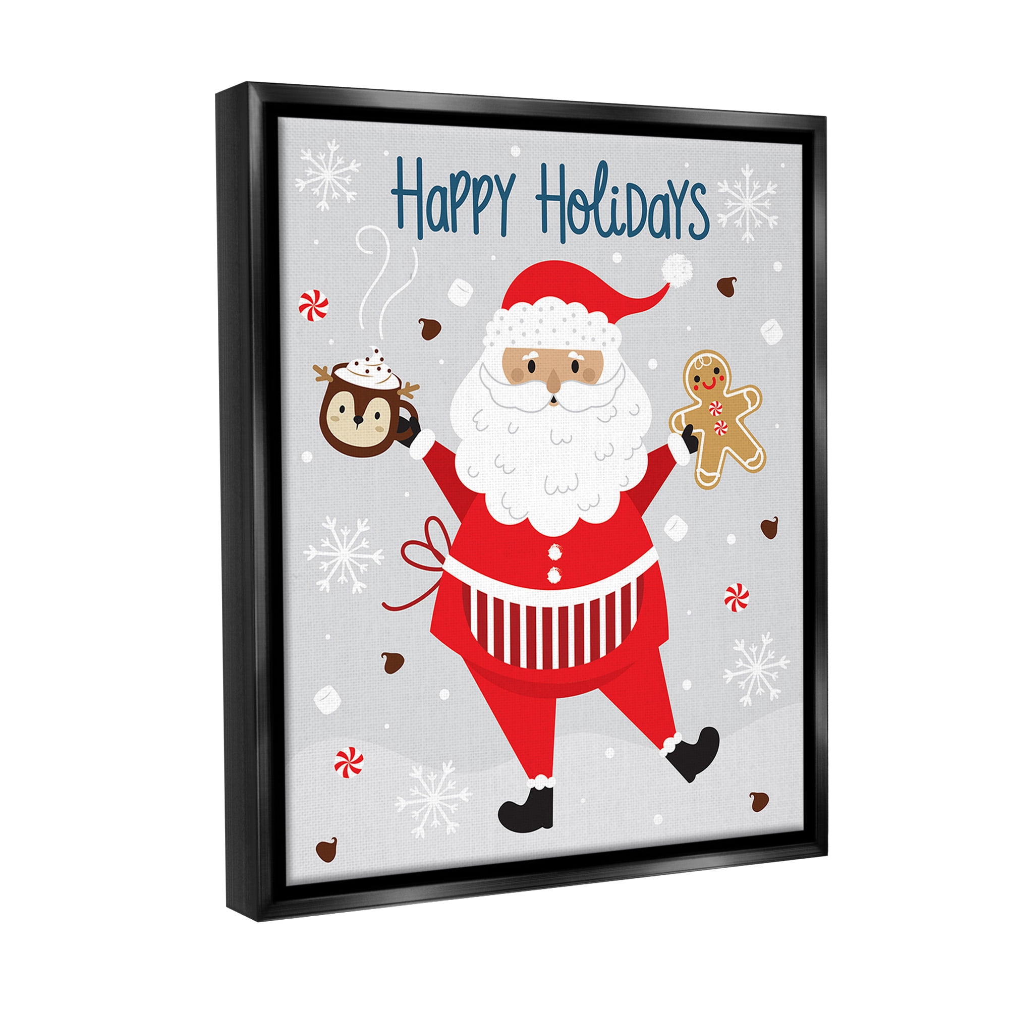 Stupell Industries Santa with Cocoa & Cookie Holiday Painting Black Floater Framed Canvas Art Print Wall Art, 17 x 21