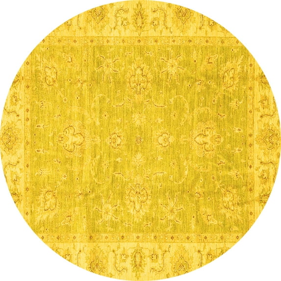 Ahgly Company Machine Washable Indoor Round Oriental Yellow Traditional Area Rugs, 7' Round