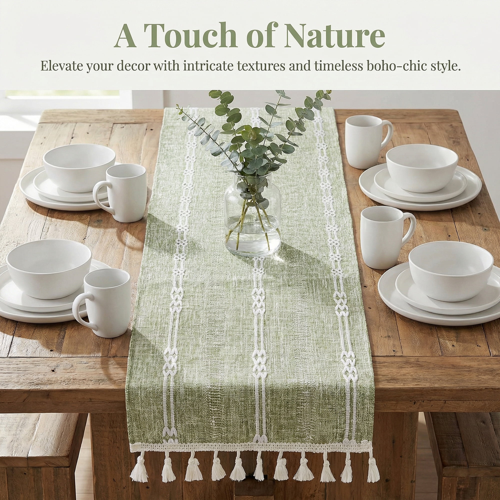 Unique Bargains Openwork Polyester Runner Table Runner for Kitchen Decor Green 13"x70.9"