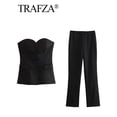 thumbnail image 5 of TRAFZA, traje de pantalón liso elegante para mujer, camisetas sin tirantes sexis con botón frontal + pantalón con abertura lateral, conjuntos de ropa de calle de moda femenina, 5 of 5