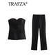 thumbnail image 5 of TRAFZA, traje de pantalón liso elegante para mujer, camisetas sin tirantes sexis con botón frontal + pantalón con abertura lateral, conjuntos de ropa de calle de moda femenina, 5 of 5