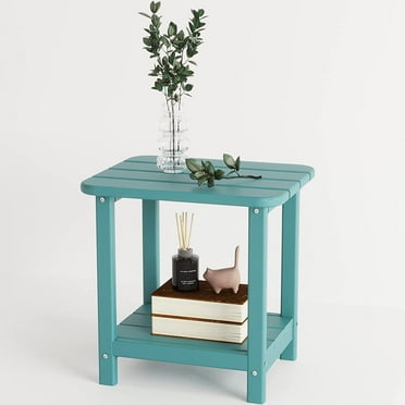 18"x15" Side Table, Patio Adirondack Small End Table All Weather HDPE Water Resistant 2 Tier Rectangular Outside Table for Pool, Garden, Beach Blue