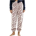 thumbnail image 4 of Women's Fleece Pajama Pants Star Print Elastic Waist Cuffed Ankle Loose Fit Soft Warm Cozy Casual Fall Winter Everyday Lounge Sleep Trousers Khaki, 4 of 8