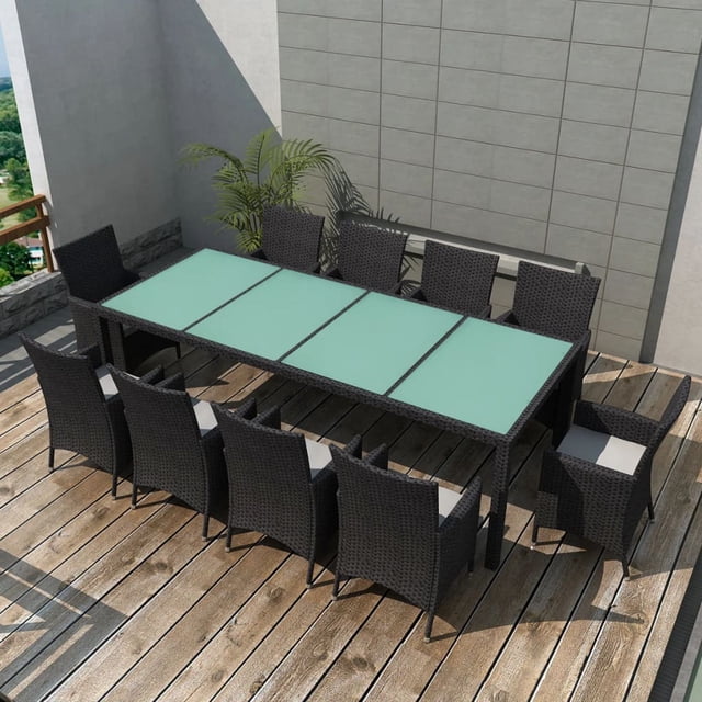 vidaXL Ensemble de Salle à Manger d'Extérieur 11 Pcs avec Coussins en Rotin Poly Noir