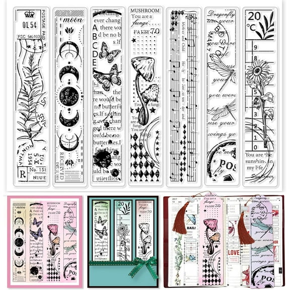 Vintage Bookmark Background Clear Stamps Butterfly Dragonfly Floral Words Lace Label Silicone Clear Stamp Seals for Cards Making DIY Scrapbooking Photo Journal Album Decoration