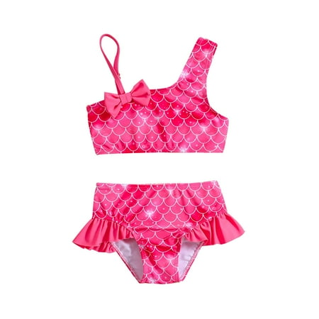 Fshinging Toddler Girls Bowknot One Shoulder Bikini Tops And Swim Shorts 2 Piece Size 5-6 Years