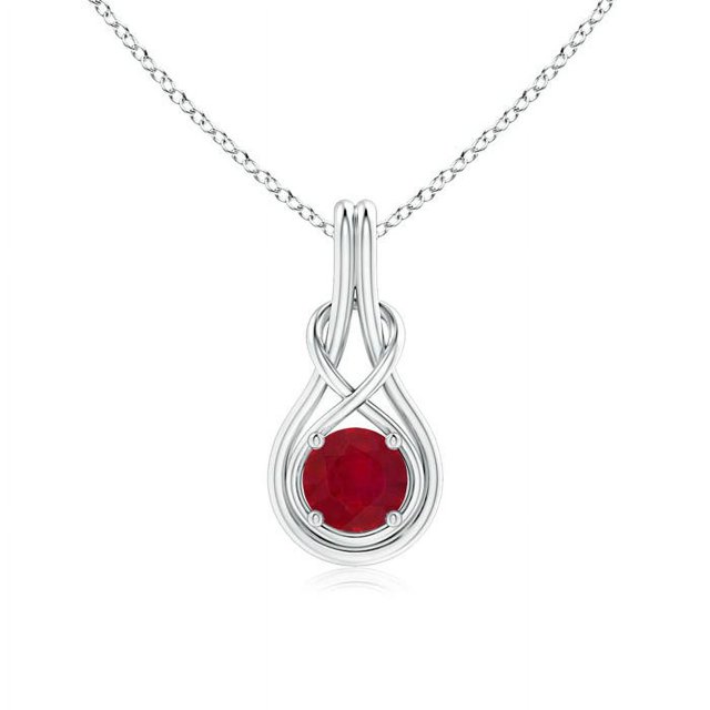 Angara Collier en Rubis Naturel - Pendentif Nœud Infini Solitaire en Rubis Rond 1 ct en Platine pour Femmes