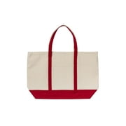 Canvas Heavy Tote Bag with Zipper & Front Pocket for Grocery, Beach, Picnic or Travel, 23" x 15" x 5" (Red)