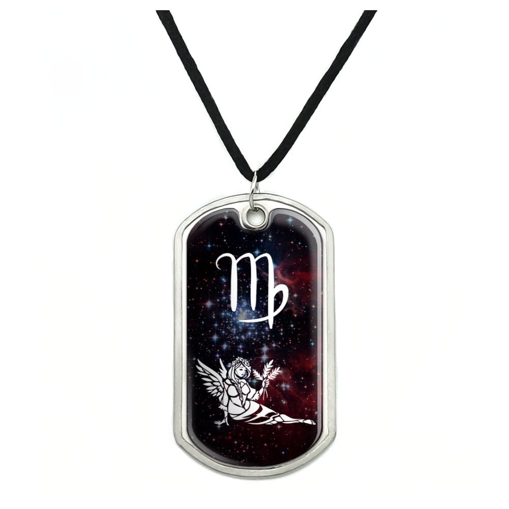 Virgo Maiden Zodiac Sign Horoscope in Space Military Dog Tag Pendant Necklace with Cord