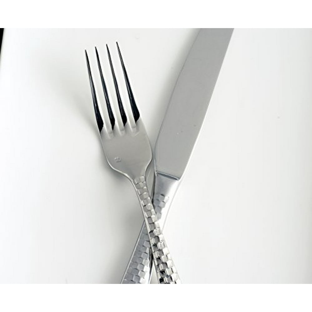 Fortessa Lucca Faceted 18/10 Stainless Steel Flatware, 20 Piece Place