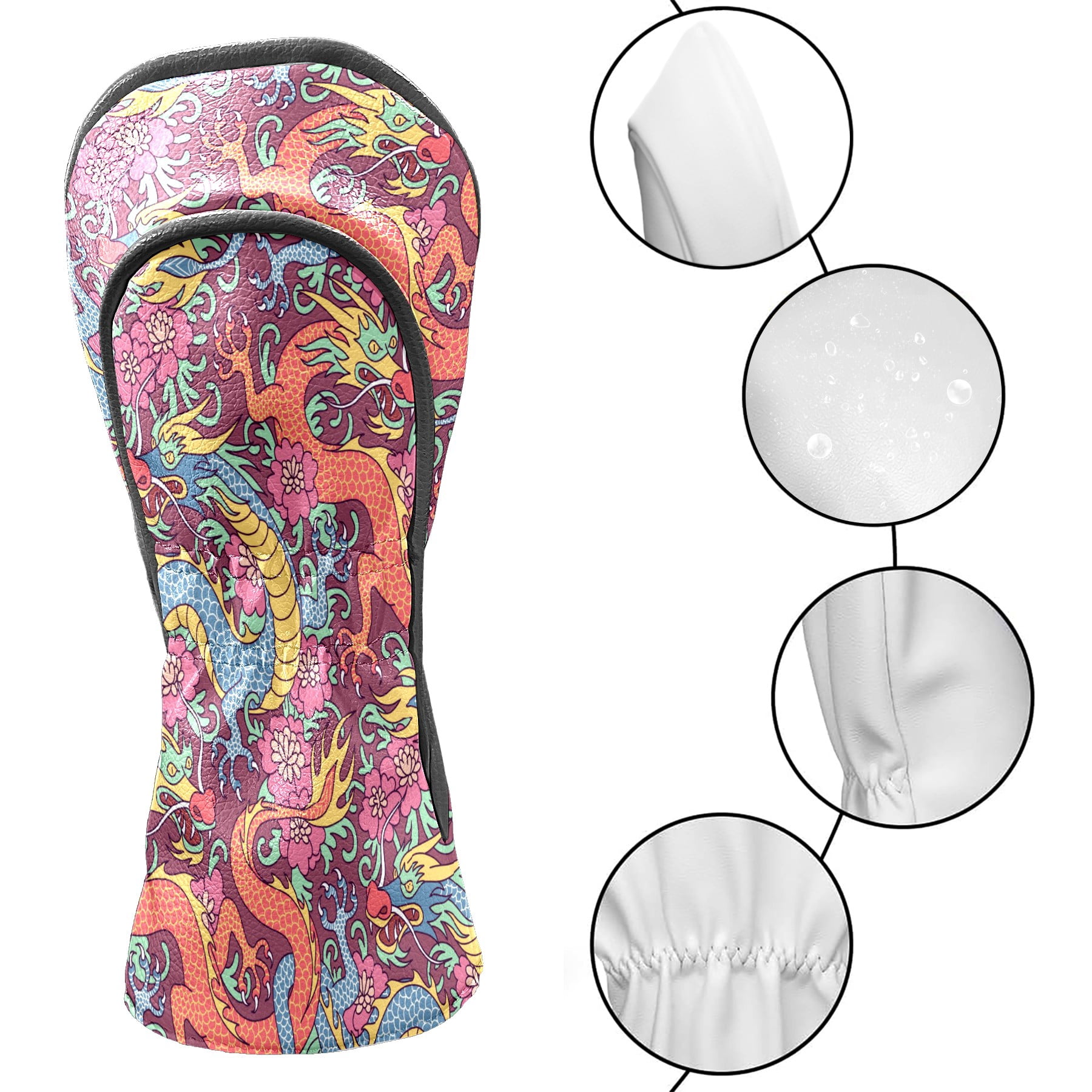 Golf Club Head Cover Waterproof Leather Golf Accessories HeadCovers Set Driver Headcover for Women Men Cartoon Colorful Dragon