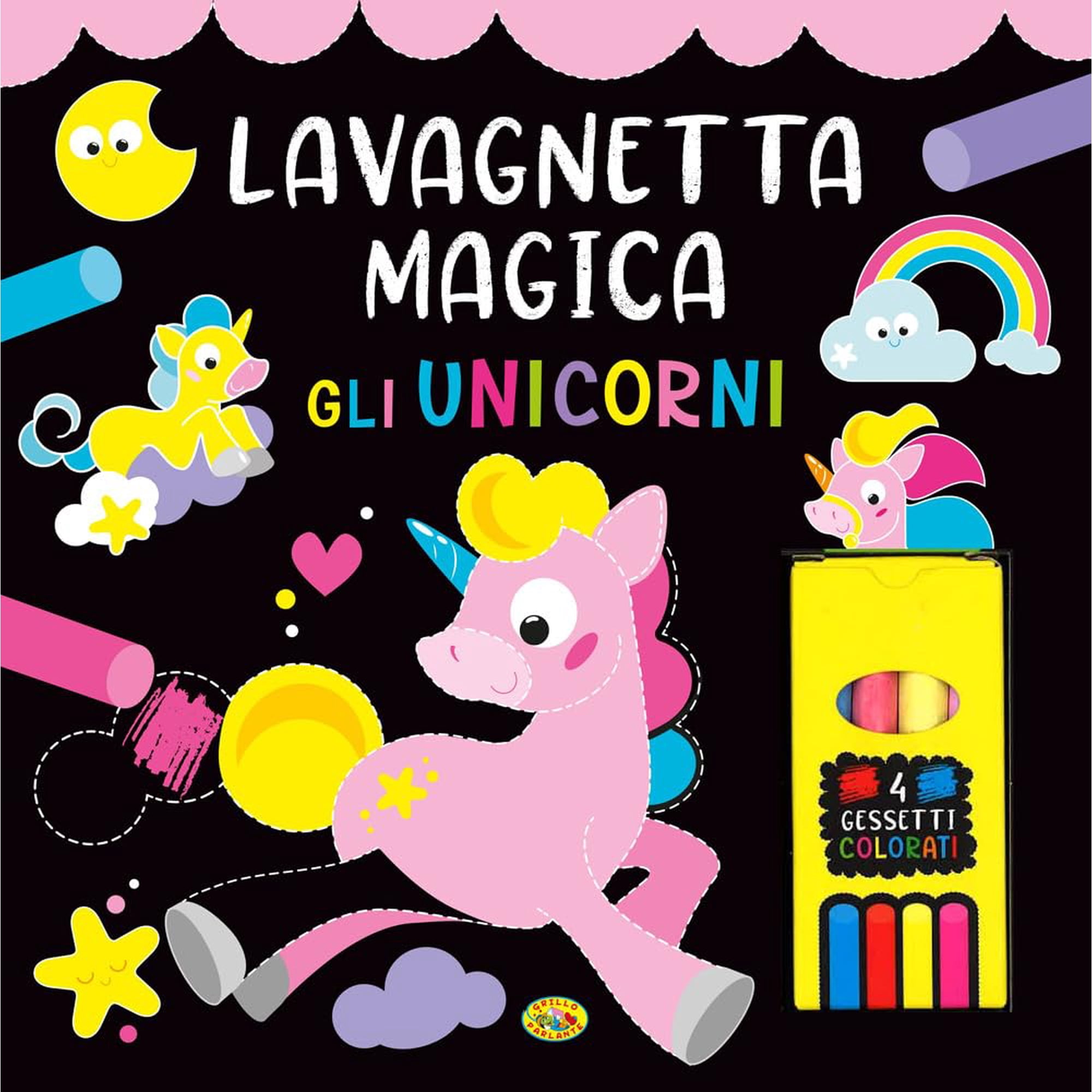 Gli unicorni. Lavagnetta magica. Ediz. a colori. Con 4 gessetti colorati (Paperback)