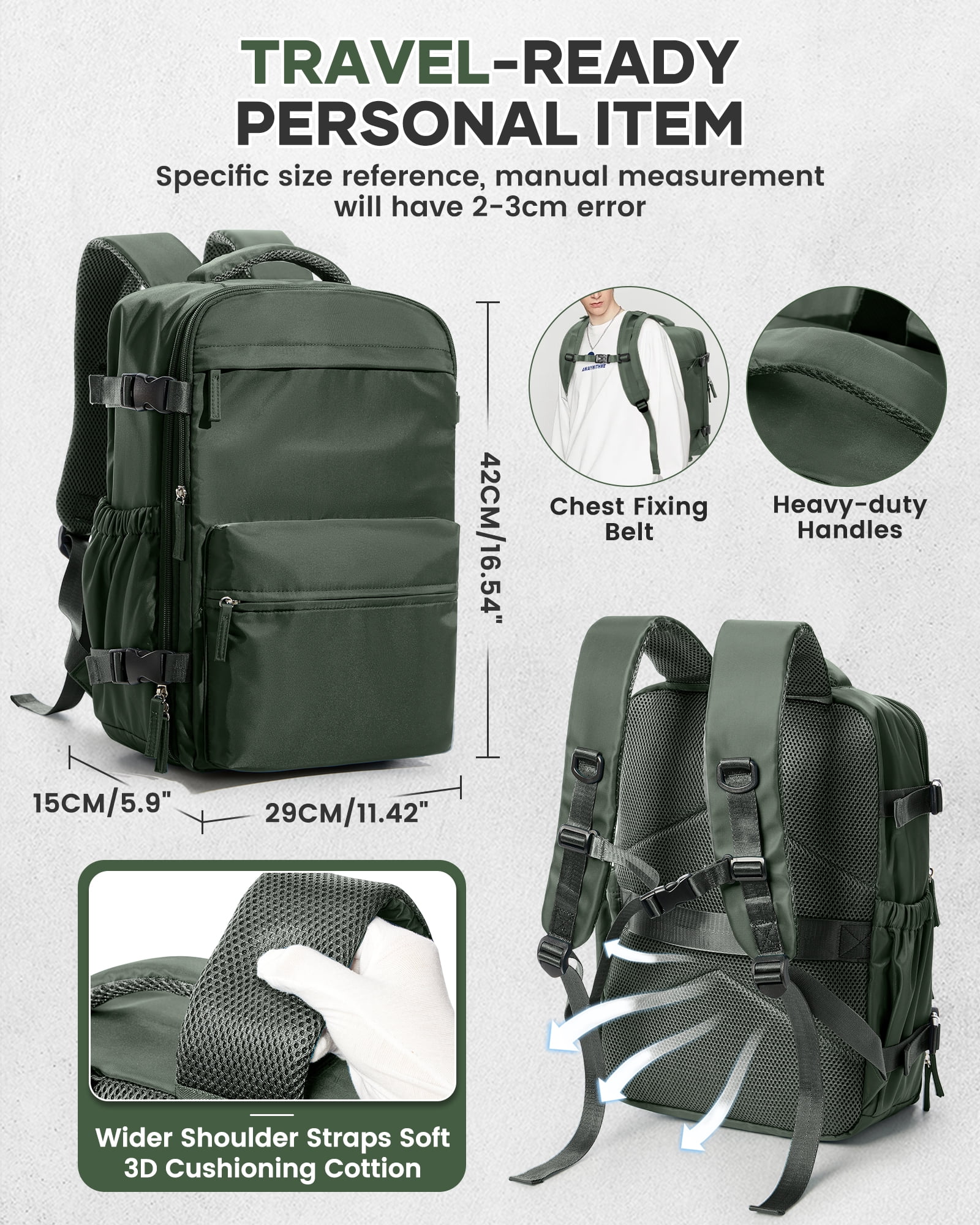 Large Vacuum Travel Backpack with Pump for Women,Airback Personal Item Carry on Backpacks Flight Approved 18x14x8 inches for Men,Laptop Waterproof Work Compression bags Casual Daypack,Brown Green