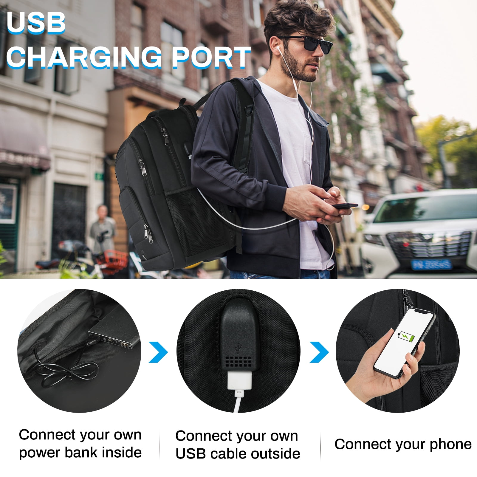 RAINSMORE Laptop Backpack 17 Inch Large Travel Backpack for Men Women Waterproof Computer Work Business College Bookbag TSA Friendly Carry on Backpack with USB Port, Black