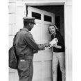 thumbnail image 2 of Postman delivering mail to a mid adult woman Poster Print (18 x 24), 2 of 4