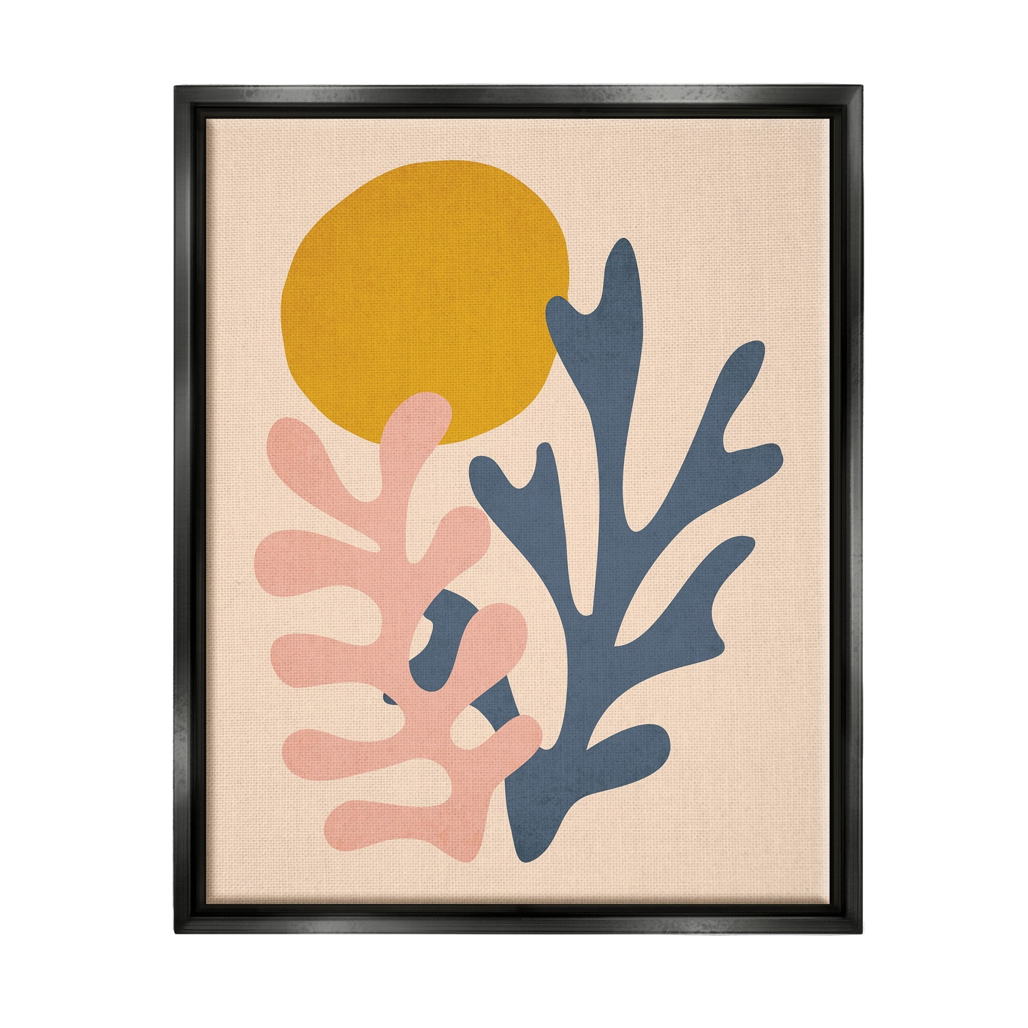Stupell Industries Contemporary Pastel Leaf Forms Abstract Sun Shape Graphic Art Metallic Gold Floating Framed Canvas Print Wall Art, Design by JJ Design House LLC