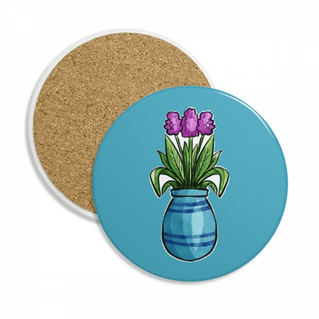 

Purple Potted Flower Simple Coaster Cup Mug Round Holder Absorbent Stone 2pcs