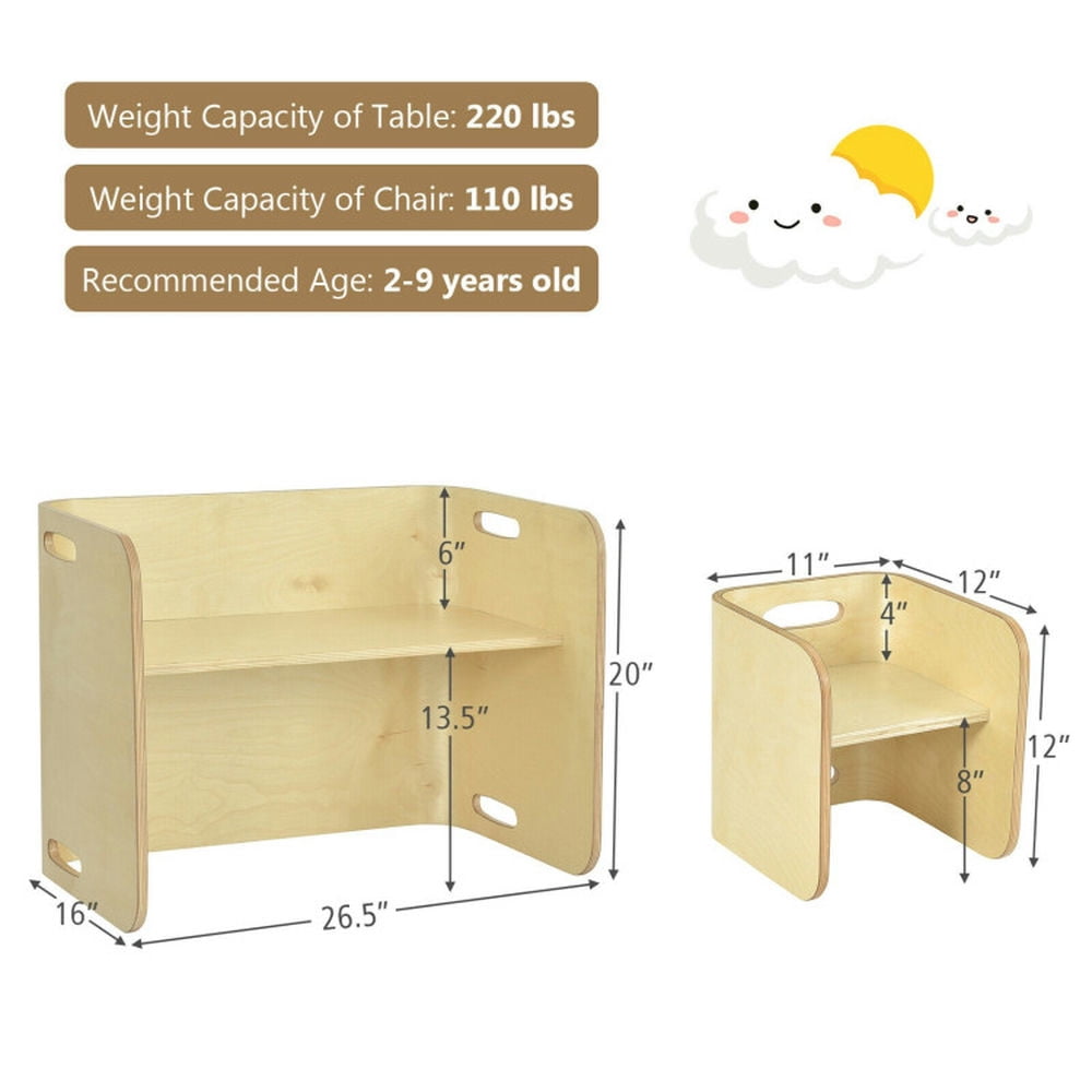 Spaco 3 Pieces Kids Wooden Table and Chair Set , Toddler Table and Chair Set for Arts & Crafts, Snack Time, Homeschooling, Homework