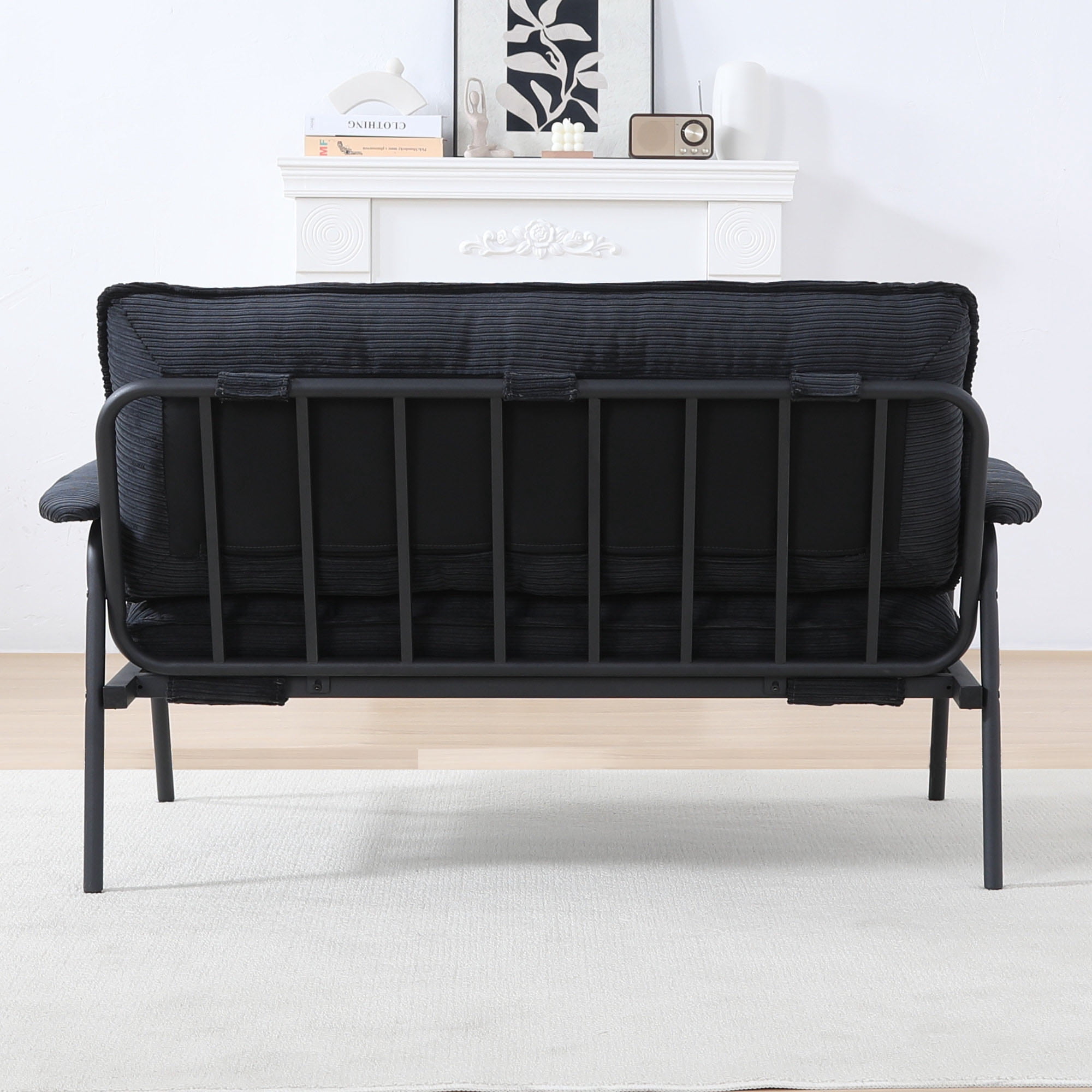 Gewnee 53'' Corduroy Loveseat Couch,Modern Soft Cushion Fabric Sofa with Metal Frame,2-Seater for Small Apartment.Black