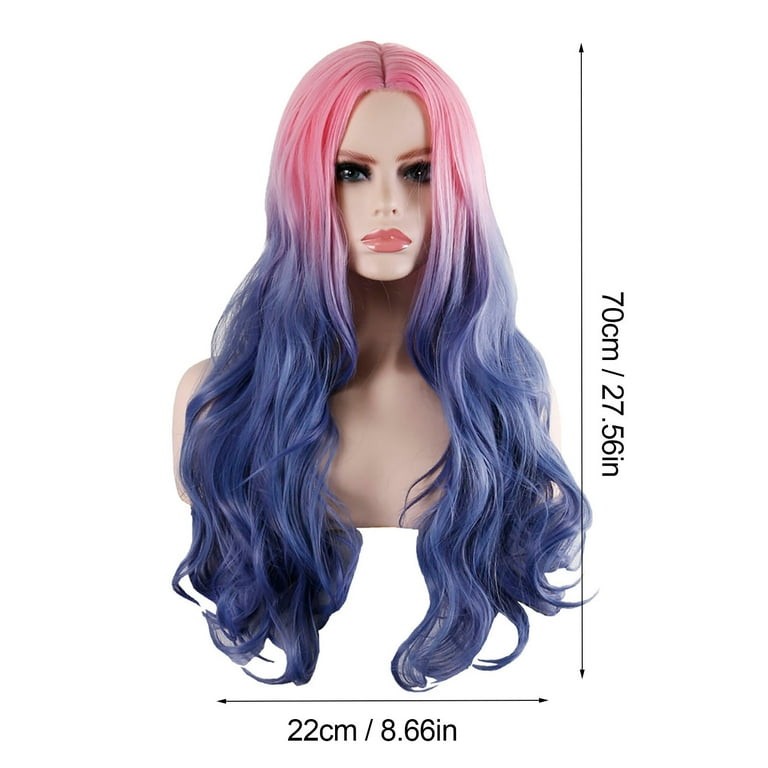 Gradient Blue Pink Wig Big Wave Ladies Fashion Wig Headgear Middle