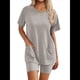 thumbnail image 1 of Conjuntos de 2 Piezas para Mujer, Chándal de Verano de Corta, Ropa de Estar por Casa, Pantalones Cortos de Cuello Redondo, Conjuntos de Chándal. Gris XXL, 1 of 7
