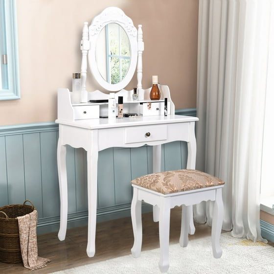 Costway Vanity Table Jewelry Makeup Desk Bench Dresser w ...