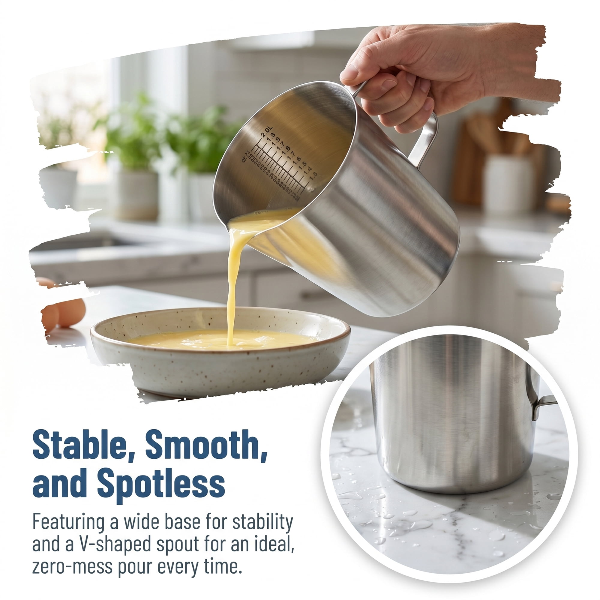 Unique Bargains Stainless Steel Measuring Cup Silver with Cover 2000ml