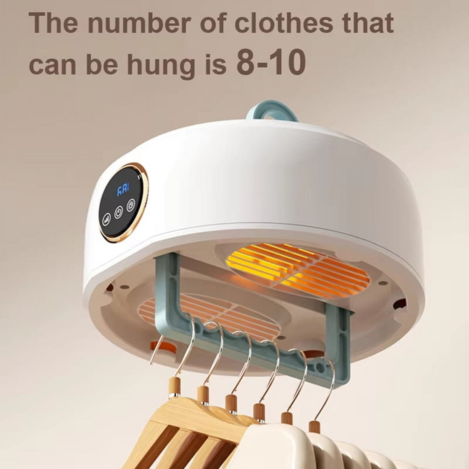 Clothes Dryer with Heater Fan, Travel Garment Drying Hanger Laundry Air Dehydrator with Timing Function US Plug