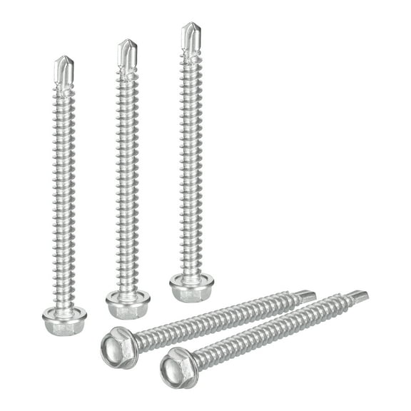 Uxcell 50 Pack #8 x 2" Self Drilling Screws, 410 Stainless Steel Self Tapping Screws for Metal, Hex Washer Head Sheet Metal