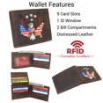 thumbnail image 2 of Mens RFID Blocking Leather Bifold Wallet  Patriotic American Eagle with USA Flag Design  Vintage Genuine Leather Brown with White Stars, 2 of 9