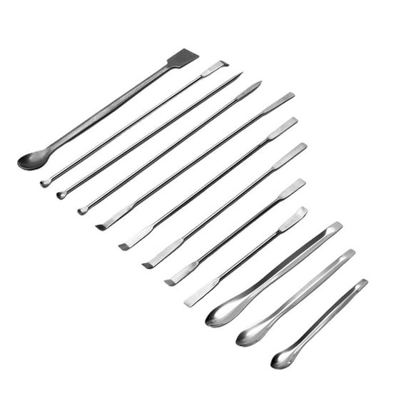 12Pcs Stainless Steel Lab Spoon Spatula Set - 304 Grade Mixing Sampling Spoons For Laboratory Medical & Dental Use - Various Sizes 4-8.7 Inch Silver Utensils