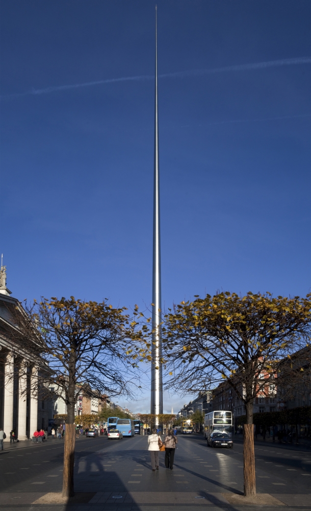 Spire of Dublin officially titled the Monument of Light a large stainless steel sculpture 1212 metres (398 ft) in height located on the site of the former Nelsons Pillar on OConnell Street in Dublin I