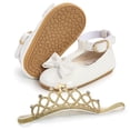 thumbnail image 4 of Uccdo Newborn Baby Girls Bowknot Princess Dress Shoes Mary Jane Flats Prewalker with Crown Headband, 4 of 5