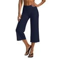 thumbnail image 3 of Workout Leggings Dqueduo Women's Fashion Solid Color Elastic Waist Yoga Capris Pants Navy L, 3 of 7