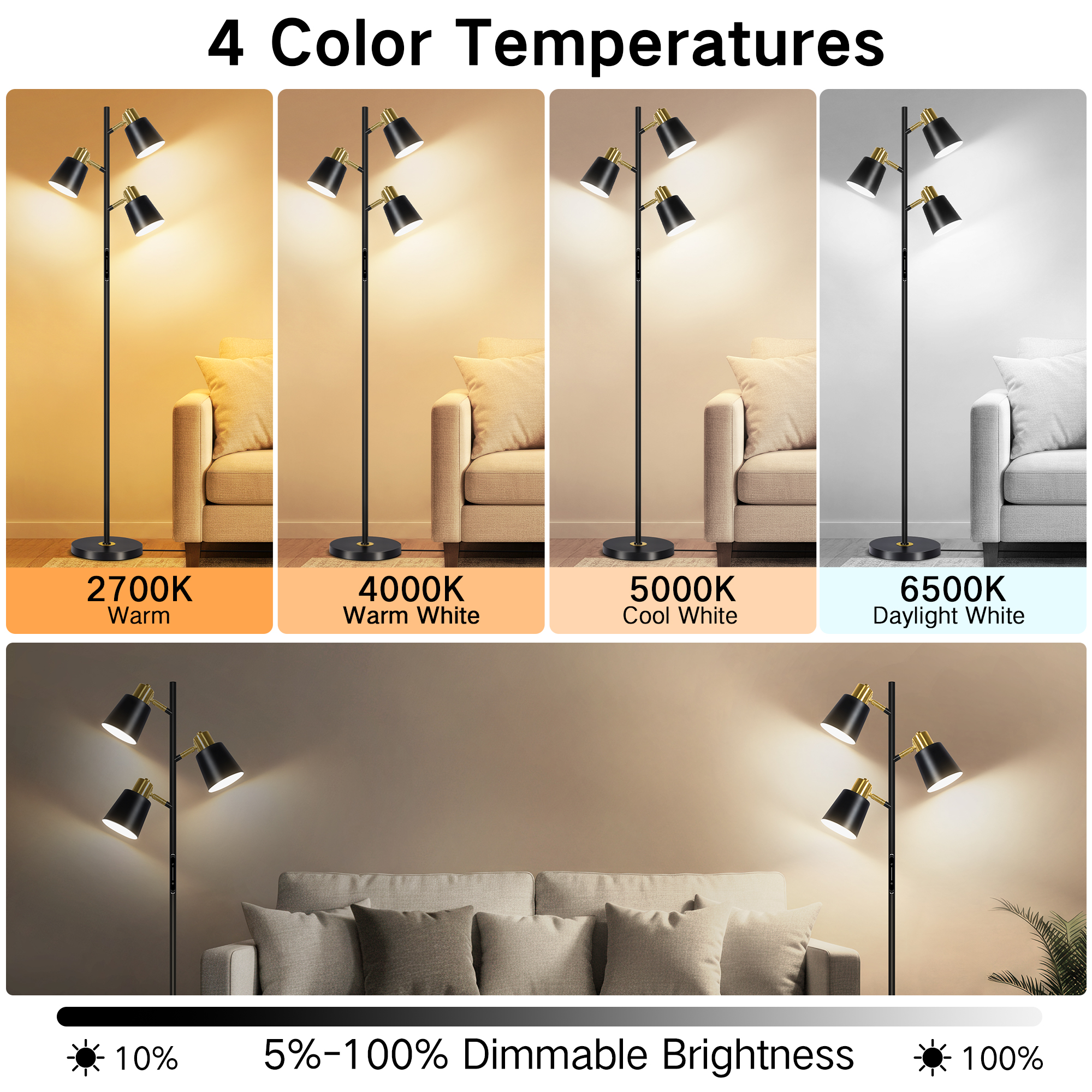Outon Tree Floor Lamp with 3 Adjustable Rotating Lights photo 2