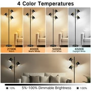 OUTON Tree Floor Lamp with 3 Adjustable Rotating Lights,Standing Tall Pole Lamps for Living Room, Bedroom, Home, Office-Black(Bulbs Included)