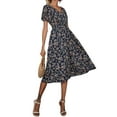 thumbnail image 3 of Keeccty Women Classic Floral Print Short Sleeve Summer V-Neck Retro Knee Length Dress, 3 of 5