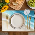 thumbnail image 4 of Blue Gradient Beach Placemats Set of 4, Watercolor Coastal Seaside Waves Ombre Placemats for Dining Table, Place Mats for Kitchen Tabletop, Waterproof Wipeable Dining Table Mats Set, 4 of 9