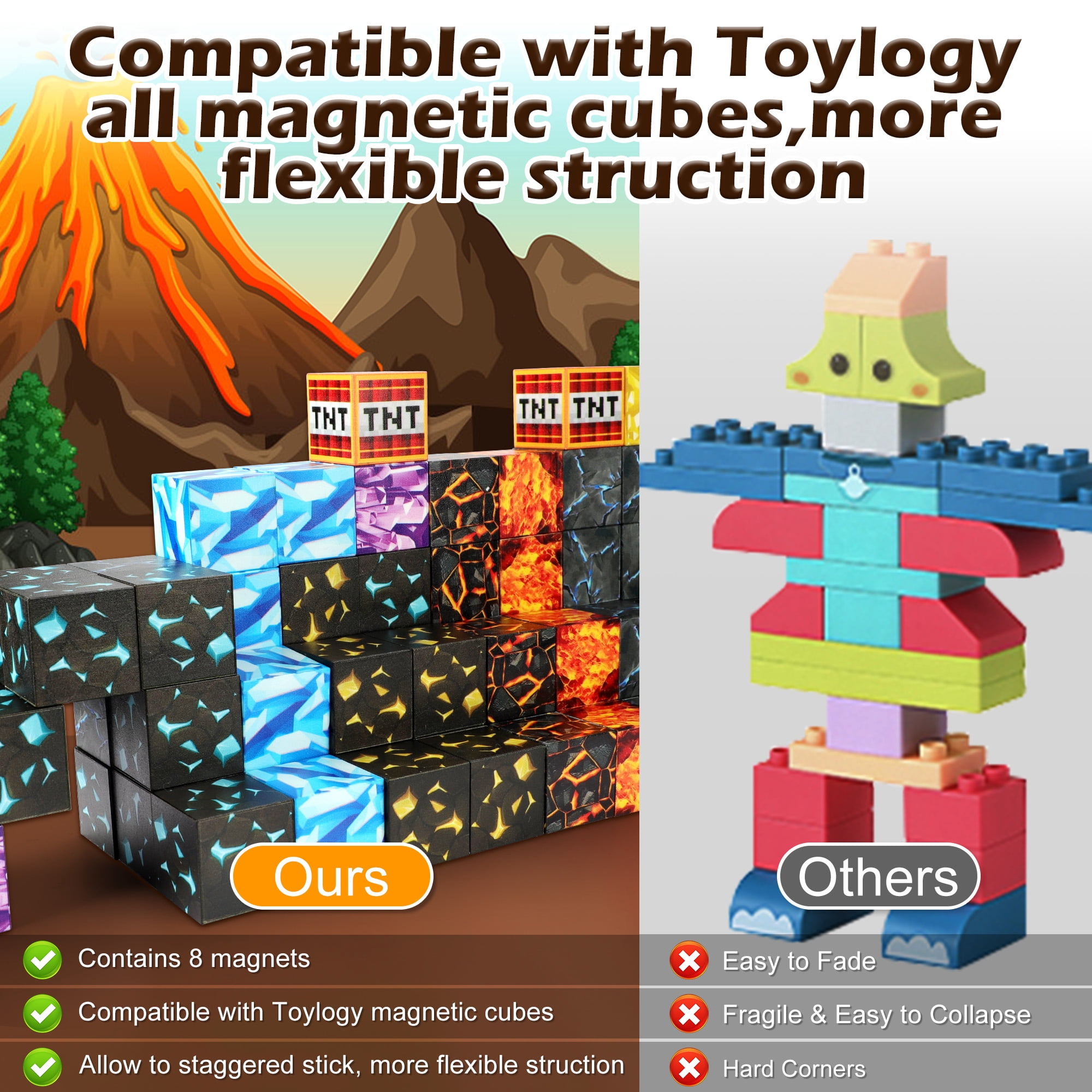 Magnetic Blocks-Build Mine Magnet World Sword Edition Mine Sword Caverns Magnet Classroom Must Haves Toddler Toys for Boys & Girls Age 3-4 4-5 6-8, Sensory Montessori Toys for Kids for 3+