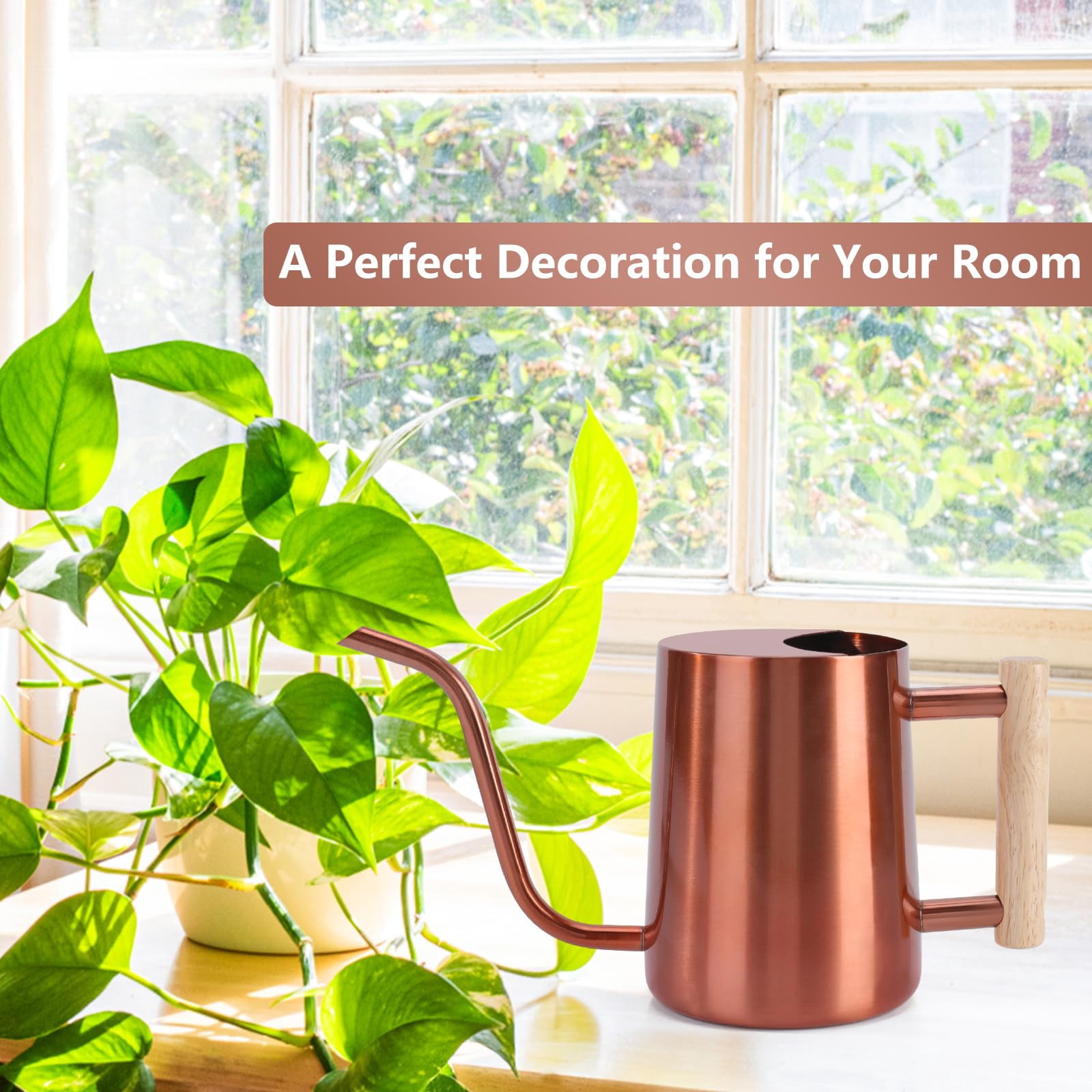 Watering Can Indoor Plants, 35oz Small Stainless Steel Metal Watering Can Modern Decorative Watering Pot with Long Spout for Indoor House Plant Bonsai Garden Flowers (Copper) - COPPER