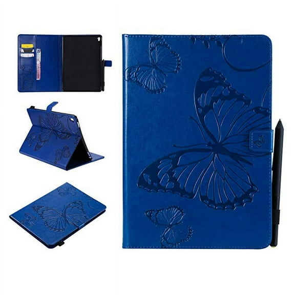 iPad 4 3 2 Case, Allytech Embossed with Butterfly Series AUTO WAKE/SLEEP Folio Stand Wallet Case with Cards/Cash Holder for iPad 9.7" iPad 2nd, 3rd, 4th Generation Tablet, Blue